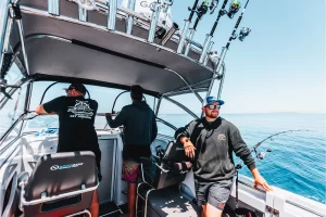 Mates enjoying glass of in their Northbank 600C | Cuddy Cabin | Fishing Boat | Fibreglass Fishing Boat