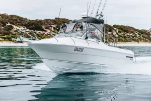 Front quarter angle of the Northbank 600C on plane | Cuddy Cabin | Fishing Boat | Fibreglass Fishing Boat