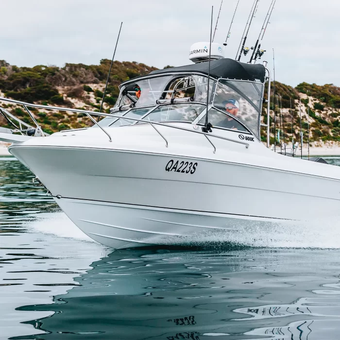 Front quarter angle of the Northbank 600C on plane | Cuddy Cabin | Fishing Boat | Fibreglass Fishing Boat