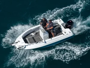 Top down shot of a Northbank Outcast 520CC cruising in the blue ocean | Fibreglass Fishing Boat | Centre Console | Fishing Boat | Centre Console Fishing Boat | Northbank Boats
