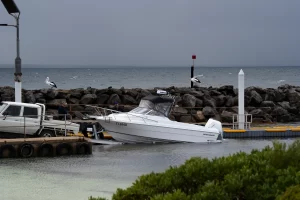 Northbank 650C at boat ramp on an Easytow Trailer | 650C | Cuddy Cabin | Offshore Fishing Boat | Fibreglass Fishing Boat