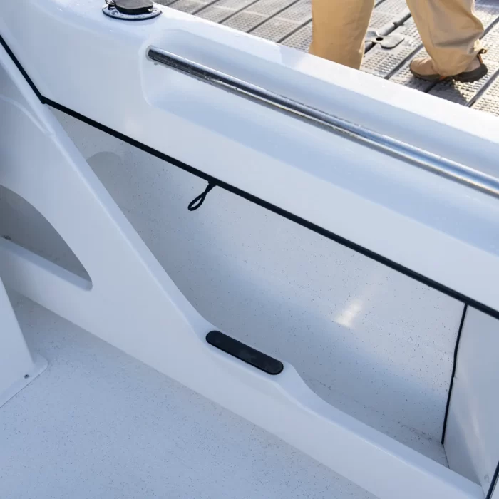 Northbank 650C side pockets with step | 650C | Cuddy Cabin | Offshore Fishing Boat | Fibreglass Fishing Boat