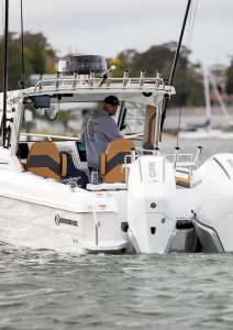 750HT at rest with twin V8 outboards | Fibreglass Fishing Boat | Offshore Fishing Boat | Hard Top Fishing Boat | 750HT | Northbank Boats